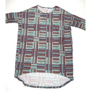 LuLaRoe Irma Tunic Red Green‎ White  High Low Hem S